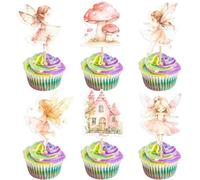 Gyufise 36Pcs Fairy Cupcake Toppers for Birthday Party and Baby Shower - Chic Flower Elves Decorations for Girls - Multi 2