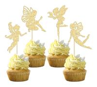 Gyufise 36Pcs Fairy Cupcake Toppers Gold Glitter Flower Angel Fairy Cupcake Picks Ballet Dancer Cupcake Topper for Wedding Bridal Shower Baby Shower Birthday Party Cake Decorations Supplies