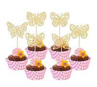 Gyufise 36Pcs Glitter Gold Butterfly Cupcake Toppers Hollow Art 3D Butterfly Cupcake Pick Decorations for Butterfly Theme Baby Shower Wedding Anniversary Kids Birthday Party Supplies