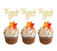 Gyufise 36Pcs Gold Glitter Thank You Cupcake Toppers Thank You Cupcake Picks for Birthday Anniversary Thanksgiving Day Wedding Bridal Party Decoration Supplies