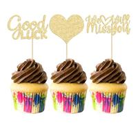 Gyufise 36Pcs Gold Glitter We Will Miss You Cupcake Toppers with Love Glitter Good Luck Cupcake Picks Going Away Farewell Retirement Theme Party Cake Decorations Supplies