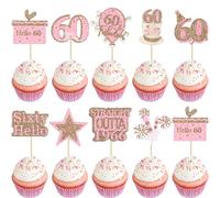 Gyufise 36Pcs Happy 60th Birthday Cupcake Toppers Glitter Rose Gold Sixty Straight Outta 1966 Cupcake Picks 60 Fabulous Cheers to 60 Years Cake Decorations for 60th Birthday Party Supplies