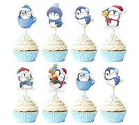 Gyufise 36Pcs Merry Christmas Cupcake Toppers Penguins Cupcake Toppers Winter Wonderland Penguins Cake Decorations Christmas Party Supplies
