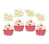Gyufise 36Pcs Mr & Mrs Cupcake Toppers Love Mr Mrs Cupcake Picks Gold Glitter Wedding Cucpake Toppers Bridal Shower Cake Decorations Party Supplies
