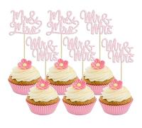Gyufise 36Pcs Mr & Mrs Cupcake Toppers & Picks Wedding Engagement Cake Decorations for Wedding, Birthday, Anniversary Party Supplies Light Pink