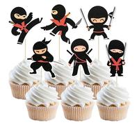 Gyufise 36Pcs Ninja Cupcake Toppers Assembled Martial Arts Karate Kung Fu Warriors Cupcake Picks Decorations for Ninja Theme Baby Shower Kids Birthday Party Supplies Cake Decorations
