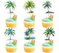 Gyufise 36Pcs Palm Tree Cupcake Toppers Double Sided Green Coconuts Cupcake Picks for Tropical Summer Beach Hawaii Luau Theme Baby Shower Birthday Party Cake Decorations Supplies Green