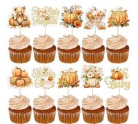 Gyufise 36Pcs Pumpkin Oh Baby Cupcake Toppers Little Pumpkin Baby Shower Cake Decorations Fall Floral Cake Topper Picks for Thanksgiving Halloween Gender Reveal Party Supplies Orange