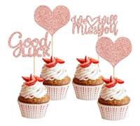 Gyufise 36Pcs Rose Gold Glitter We Will Miss You Cupcake Toppers Glitter Heart Good Luck Cupcake Picks Decorations for Going Away Retirement Theme Party Supplies