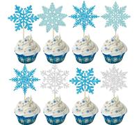 Gyufise 36Pcs Snowflake Cupcake Toppers Glitter Frozen Cupcake Picks Snowflake Cake Decorations for Winter Wonderland Frozen Theme Baby Shower Birthday Christmas Party Supplies Light Blue Silver