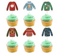 Gyufise 36Pcs Ugly Sweater Cupcake Toppers for Christmas Party Decorations - Xmas Party Supplies
