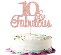 Gyufise 3Pcs 10 & Fabulous Cake Topper Rose Gold Glitter Ten and Fabulous Cake Toppers Happy 10th Birthday Cake Pick for 10th Wedding Anniversary Birthday Party Cake Decorations Supplies