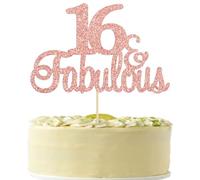 Gyufise 3Pcs 16 & Fabulous Cake Topper Rose Gold Glitter Fifteen and Fabulous Cake Toppers Happy 16th Birthday Cake Pick for 16th Wedding Anniversary Birthday Party Cake Decorations Supplies