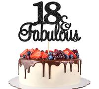 Gyufise 3Pcs 18 & Fabulous Cake Topper Black Glitter Fifteen and Fabulous Cake Toppers Happy 18th Birthday Cake Pick for 18th Wedding Anniversary Birthday Party Cake Decorations Supplies