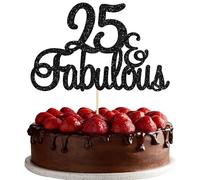 Gyufise 3Pcs 25 & Fabulous Cake Topper Black Glitter Fifteen and Fabulous Cake Toppers Happy 25th Birthday Cake Pick for 25th Wedding Anniversary Birthday Party Cake Decorations Supplies