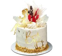 Gyufise 3Pcs Bride to Be Cake Topper Gold Acrylic Boho Flower Artificial Bridal Shower Toppers Bachelorette Bohemian Wedding Baby Birthday Party Supplies (UKZN0631-G)