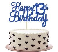Gyufise 3Pcs Happy 13th Birthday Cake Topper Blue Glitter 13th Birthday Cake Pick Cheers to 13 Years Old Official 13 Teenager Cake Decorations for 13th Birthday Theme Party Supplies