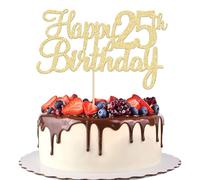 Gyufise 3Pcs Happy 25th Birthday Cake Topper Glitter 25th Birthday Cake Pick Cheers to 25 Years Old Twenty five Fabulous Cake Decorations for 25th Birthday Theme Party Supplies Gold