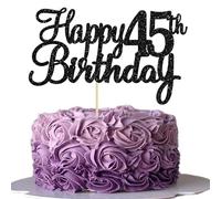 Gyufise 3Pcs Happy 45th Birthday Cake Topper Glitter 45th Birthday Cake Pick Cheers to 45 Years Old Forty five Fabulous Cake Decorations for 45th Birthday Theme Party Supplies Black