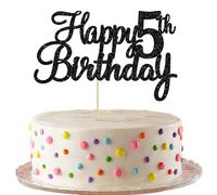 Gyufise 3Pcs Happy 5th Birthday Cake Topper Glitter Number 5 Five Years Old Birthday Cake Pick Decoration for Celebrating 5th Birthday Anniversary Party Supplies Black