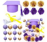 Gyufise 40Pcs 2025 Graduation Cake Topper Decoration Diploma Done Diploma Grad Cap Cake Pick Balloon Flower Prom 2025 Cake Decorations for Class of 2025 Congrats Grad Party Supplies Purple