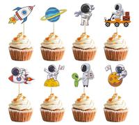 Gyufise 40Pcs Space Astronaut Cupcake Toppers Rocket Planet Trip to the Moon Cupcake Picks Decorations for Baby Shower Boys Girls Birthday Outer Space Themed Party Cake Decorations Supplies …