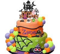 Gyufise 42Pcs Happy Halloween Cake Topper Decoration Set Castle Pumpkin Bat Skeleton Cake Pick Foam Ball Cake Pick for Horror Wedding Birthday Halloween Party DIY Cake Decorations Supplies Multi