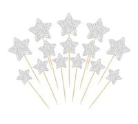 Gyufise 42Pcs Little Star Cupcake Toppers Glitter Twinkle Star Cupcake Picks Wedding Engagement Baby Shower Birthday Party Cake Decorations Supplies Mixed Size Silver