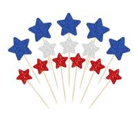 Gyufise 42Pcs Mixed Size Little Star Cupcake Toppers Glitter Twinkle Star Cupcake Picks 4th of July Party Cake Decorations for Independence Day Party Favors Supplies Deep Blue Silver Red