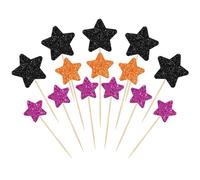 Gyufise 42Pcs Mixed Size Little Star Cupcake Toppers Glitter Twinkle Star Cupcake Picks Halloween Party Cake Decorations for Happy Halloween's Day Party Favors Supplies Black Orange Purple