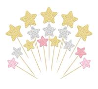 Gyufise 42Pcs Star Cupcake Toppers Gold Silver Pink Glitter Assembled Twinkle Star Cupcake Picks Wedding Engagement Bridal Shower Birthday Party Cake Decorations Supplies Mixed Size