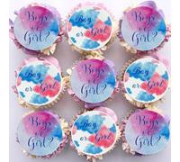 Gyufise 48Pcs Edible Boy or Girl Cupcake Toppers Gender Reveal Party Decorations Rice Paper Gender Reveal Question Mark Cake Decorations for Baby Shower Birthday Party Supplies Blue Pink Purple