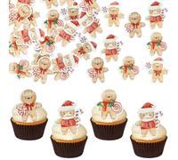 Gyufise 48Pcs Edible Merry Christmas Cupcake Toppers Edible Rice Paper Gingerbread Man Cupcake Picks Women Men Birthday Party Anniversary Party Decorations Supplies