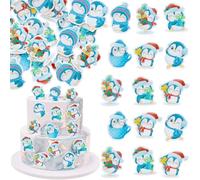 Gyufise 48Pcs Edible Penguin Cupcake Toppers Wafer Paper Cute Penguin Cake Picks for Xmas Holiday New Year Holiday Baby Shower Kids Birthday Party Supplies Blue