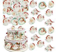 Gyufise 48Pcs Edible Red Christmas Santa Claus Cupcake Toppers Wafer Paper Merry Christmas Cupcake Picks for Celebrating Xmas Theme New Year Holiday Party Cake Decorations Supplies White Green Red