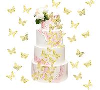 Gyufise 48Pcs Gold Lively 3D Butterfly Cupcake Toppers Mixed Size Hollow Art Butterfly Cupcake Topper Baby Shower Wedding Anniversary Birthday Party Cake Wall Decorations Supplie
