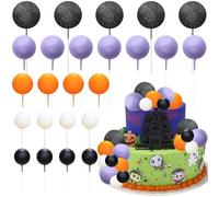 Gyufise 50Pcs Ball Cake Topper Sticks Mini Balloons Cake Decoration Foam Balls Cake Toppers for Halloween Theme Baby Shower Birthday Party Supplies Purple Black Orange