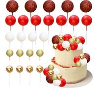 Gyufise 50Pcs Ball Cake Topper Sticks Mini Balloons Cake Decoration Foam Balls Cake Toppers for Wedding Baby Shower Birthday Party Supplies Red White Gold