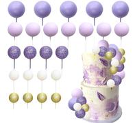 Gyufise 50Pcs Ball Cake Topper Sticks Mini Balloons Cake Decoration Foam Balls Cake Toppers for Wedding Baby Shower Birthday Party Supplies Purple