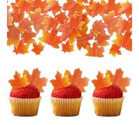 Gyufise 50Pcs Edible Fall Leaves Cupcake Toppers Gold Leaf Cake Toppers Autumn Maple Leaves Wafer Rice Paper Cake Decorations for Thanksgiving Wedding Birthday Party Cake Decorations Brown