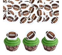 Gyufise 50Pcs Edible Football Cupcake Toppers Ball Cupcake Picks Rugby Ball Cake Decorations for Sport Theme Baby Shower Kids Birthday Party Cake Supplies