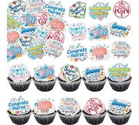 Gyufise 50Pcs Edible Nurse Cupcake Toppers Wafer Paper 2026 Nursing School Graduation Cupcake Picks Happy Nurse W ake Decoration for Medical Rn Grad Themed Party Supplies Multicolor