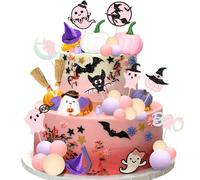 Gyufise 50Pcs Happy Halloween Cake Topper Decoration Set Pumpkin Witch Hat Ghost Foam Ball Cake Pick for Halloween Theme Birthday Party DIY Cake Decorations Supplies Pink