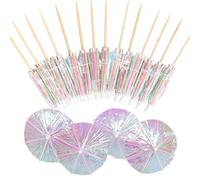 Gyufise 50Pcs Laser Pink Umbrella Cupcake Toppers Paper Umbrellas Cocktail for Summer Hawaiian Cake Topper Decorations Umbrella Handmade Sticks Party Decoration Supplies