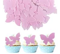 Gyufise 50pcs Wafer 3D Pink Butterfly Cupcake Toppers DIY Realistic Dessert Decoration for Birthday Party Wedding Food Decorations Mixed Size