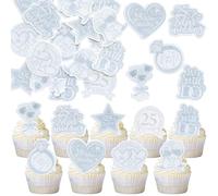 Gyufise 54Pcs Edible 25th Anniversary Cupcake Toppers Silver Happy Wedding Glutinous Rice Paper Cheers to 25 Years We Still Do Picks Party Cake Decorations Supplies