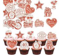 Gyufise 54Pcs Edible 40th Anniversary Cupcake Toppers Ruby Happy Wedding Glutinous Rice Paper Cheers to 40 Years We Still Do Picks Party Cake Decorations Supplies