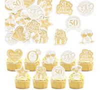 Gyufise 54Pcs Edible 50th Anniversary Cupcake Toppers Golden Happy Wedding Glutinous Rice Paper Cheers to 50 Years We Still Do Picks Party Cake Decorations Supplies