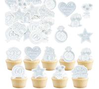 Gyufise 54Pcs Edible 60th Anniversary Cupcake Toppers Diamond Happy Wedding Glutinous Rice Paper Cheers to 60 Years We Still Do Picks Party Cake Decorations Supplies
