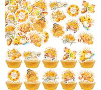Gyufise 54Pcs Edible Fall Cake Decorations Wafer Paper Turkey Fall Leaf Pumpkin Cupcake Toppers Autumn Cake Decors for Baking Food Thanksgiving Party Supplies